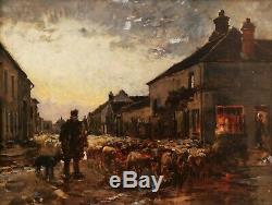 Jean Ferdinand CHAIGNEAU tableau paysage école BARBIZON berger troupeau moutons