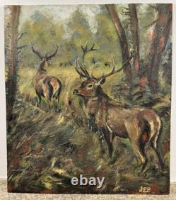 Jean-Pierre PESSOT (1965) huile sur panneau à l'orée du bois cerf chasse