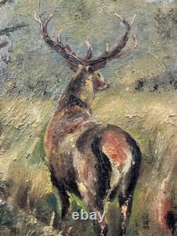 Jean-Pierre PESSOT (1965) huile sur panneau à l'orée du bois cerf chasse