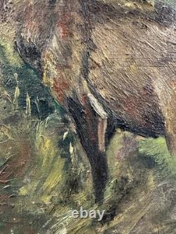 Jean-Pierre PESSOT (1965) huile sur panneau à l'orée du bois cerf chasse