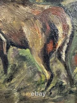 Jean-Pierre PESSOT (1965) huile sur panneau à l'orée du bois cerf chasse