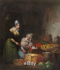 Jean-baptiste Van Eycken Tableau Peinture Marchande Fruits Legumes Peintre Belge