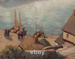Jean-charles Millet 1892-1944. Beau Paysage De Bretagne Avec Village De Pêcheurs