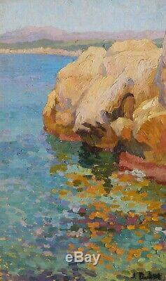 Jeanne DUBUT tableau huile paysage marine Côte d'Azur pointilliste divisionniste