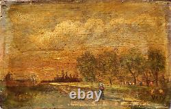Joli petit paysage a l'huile 19ème bois cadre 12 19cm