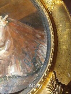 Jolie Huile sur toile Signée, ancien cadre ovale en bois doré. Art nouveau. #Noel