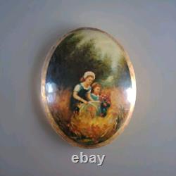 Jolie Peinture Slaves/ Ovale Huile Sur Bois Lacqué Cueillette De Fleurs/46×34cm