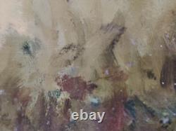 Jolie Peinture Slaves/ Ovale Huile Sur Bois Lacqué Cueillette De Fleurs/46×34cm