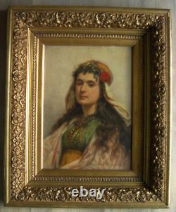 José Sibert huile sur panneau portrait de jeune femme orientalisme