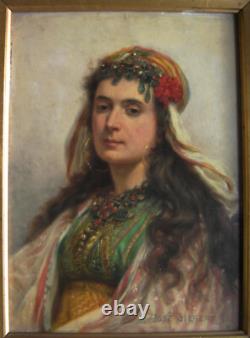 José Sibert huile sur panneau portrait de jeune femme orientalisme