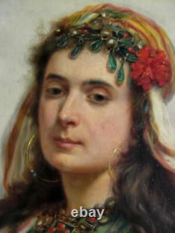José Sibert huile sur panneau portrait de jeune femme orientalisme