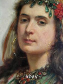 José Sibert huile sur panneau portrait de jeune femme orientalisme