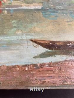 Joseph MILLION Paysage à la barque Huile sur panneau signée
