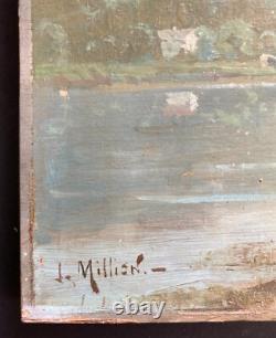 Joseph MILLION Paysage à la barque Huile sur panneau signée