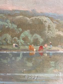 Joseph MILLION Paysage à la barque Huile sur panneau signée