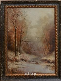 Jules DIDIER (1831-1892) Sous-bois en hiver. Huile sur panneau signée