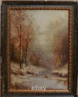 Jules DIDIER (1831-1892) Sous-bois en hiver. Huile sur panneau signée