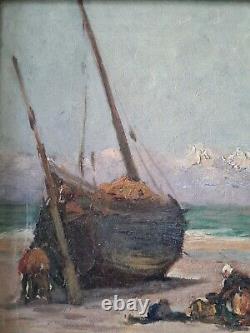Jules Jacques VEYRASSAT (1828-1893) Bretagne Bateaux De Pêche à Marée Basse