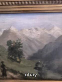 Jules ROZIER (1821-1882) Paysage de montagne animé huile sur bois encadré