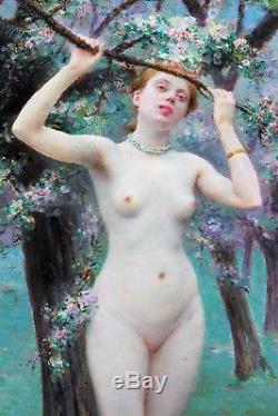 Jules SCALBERT 1851-1933 Femme nue sous les pommiers huile sur bois tableau