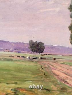 KARL CARTIER 1855-1925 PAYSAGE CAMPAGNE. PEINTURE HUILE SUR PANNEAU BOIS XlX°