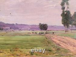 KARL CARTIER 1855-1925 PAYSAGE CAMPAGNE. PEINTURE HUILE SUR PANNEAU BOIS XlX°