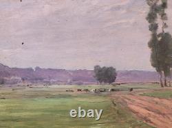 KARL CARTIER 1855-1925 PAYSAGE CAMPAGNE. PEINTURE HUILE SUR PANNEAU BOIS XlX°
