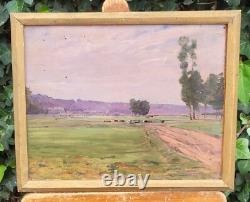 KARL CARTIER 1855-1925 PAYSAGE CAMPAGNE. PEINTURE HUILE SUR PANNEAU BOIS XlX°