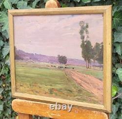KARL CARTIER 1855-1925 PAYSAGE CAMPAGNE. PEINTURE HUILE SUR PANNEAU BOIS XlX°