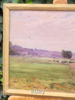 KARL CARTIER 1855-1925 PAYSAGE CAMPAGNE. PEINTURE HUILE SUR PANNEAU BOIS XlX°