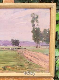 KARL CARTIER 1855-1925 PAYSAGE CAMPAGNE. PEINTURE HUILE SUR PANNEAU BOIS XlX°