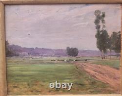 KARL CARTIER 1855-1925 PAYSAGE CAMPAGNE. PEINTURE HUILE SUR PANNEAU BOIS XlX°