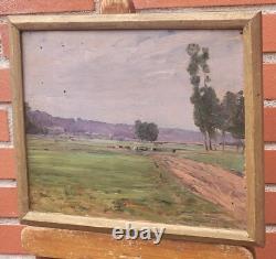 KARL CARTIER 1855-1925 PAYSAGE CAMPAGNE. PEINTURE HUILE SUR PANNEAU BOIS XlX°