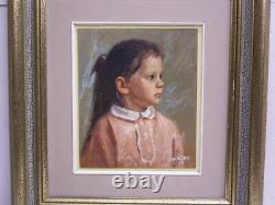 Kinderpotrait/Fille Portrait Huile sur Bois Signature Bergami Italie (19)