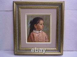 Kinderpotrait/Fille Portrait Huile sur Bois Signature Bergami Italie (19)