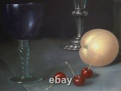 Kiss Endre 1947 Grande & Fine Peinture- Composition Avec Fruits Verres Étain