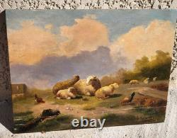 LAMBERT GERARDTS. Moutons au Pâturage. 2 Peintures huile sur panneau de bois