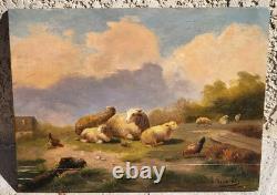 LAMBERT GERARDTS. Moutons au Pâturage. 2 Peintures huile sur panneau de bois
