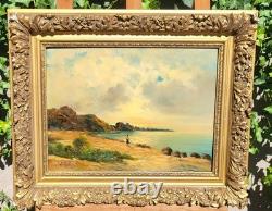 LOUIS ROGER. Paysage Méditerranéen Peinture huile sur panneau de bois signée