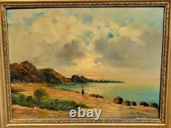 LOUIS ROGER. Paysage Méditerranéen Peinture huile sur panneau de bois signée
