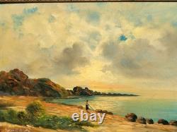 LOUIS ROGER. Paysage Méditerranéen Peinture huile sur panneau de bois signée