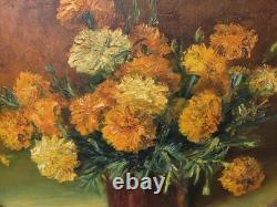 L BILLY. Bouquet de Fleurs Peinture huile sur panneau de bois