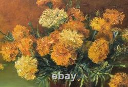 L BILLY. Bouquet de Fleurs Peinture huile sur panneau de bois