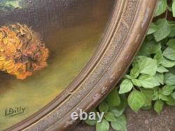 L BILLY. Bouquet de Fleurs Peinture huile sur panneau de bois