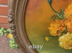L BILLY. Bouquet de Fleurs Peinture huile sur panneau de bois