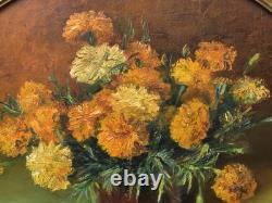 L BILLY. Bouquet de Fleurs Peinture huile sur panneau de bois