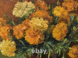 L BILLY. Bouquet de Fleurs Peinture huile sur panneau de bois
