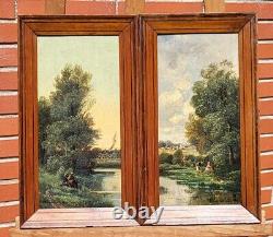L. CAPDEVIELLE. Paysage Bord de Rivière Animé Peinture huile sur panneau bois