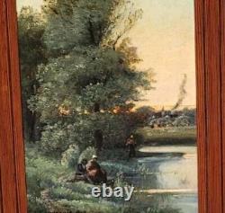L. CAPDEVIELLE. Paysage Bord de Rivière Animé Peinture huile sur panneau bois