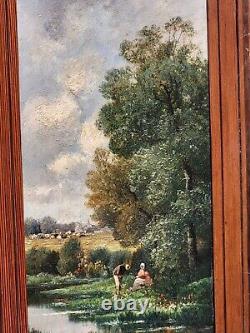 L. CAPDEVIELLE. Paysage Bord de Rivière Animé Peinture huile sur panneau bois